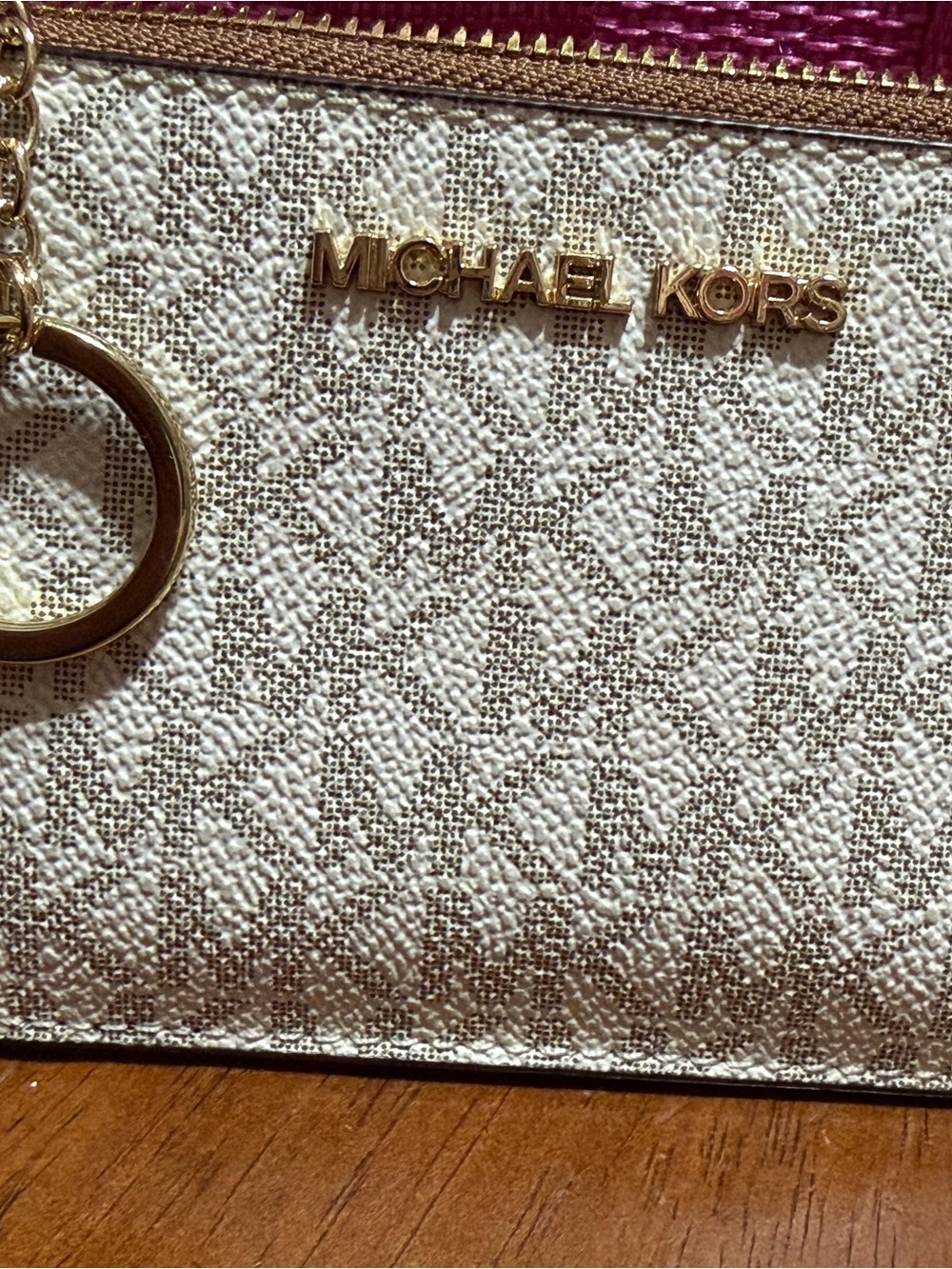 Michael Kors Cream Logo Zip Wristlet with Gold Hardware